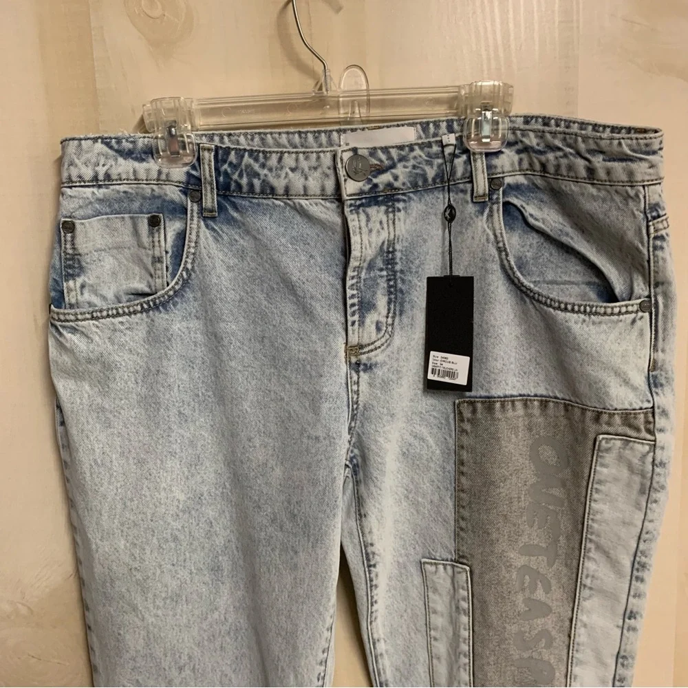 One Teaspoon Blue Graffiti Straight Leg Jeans Size 18 - Picture 15 of 16